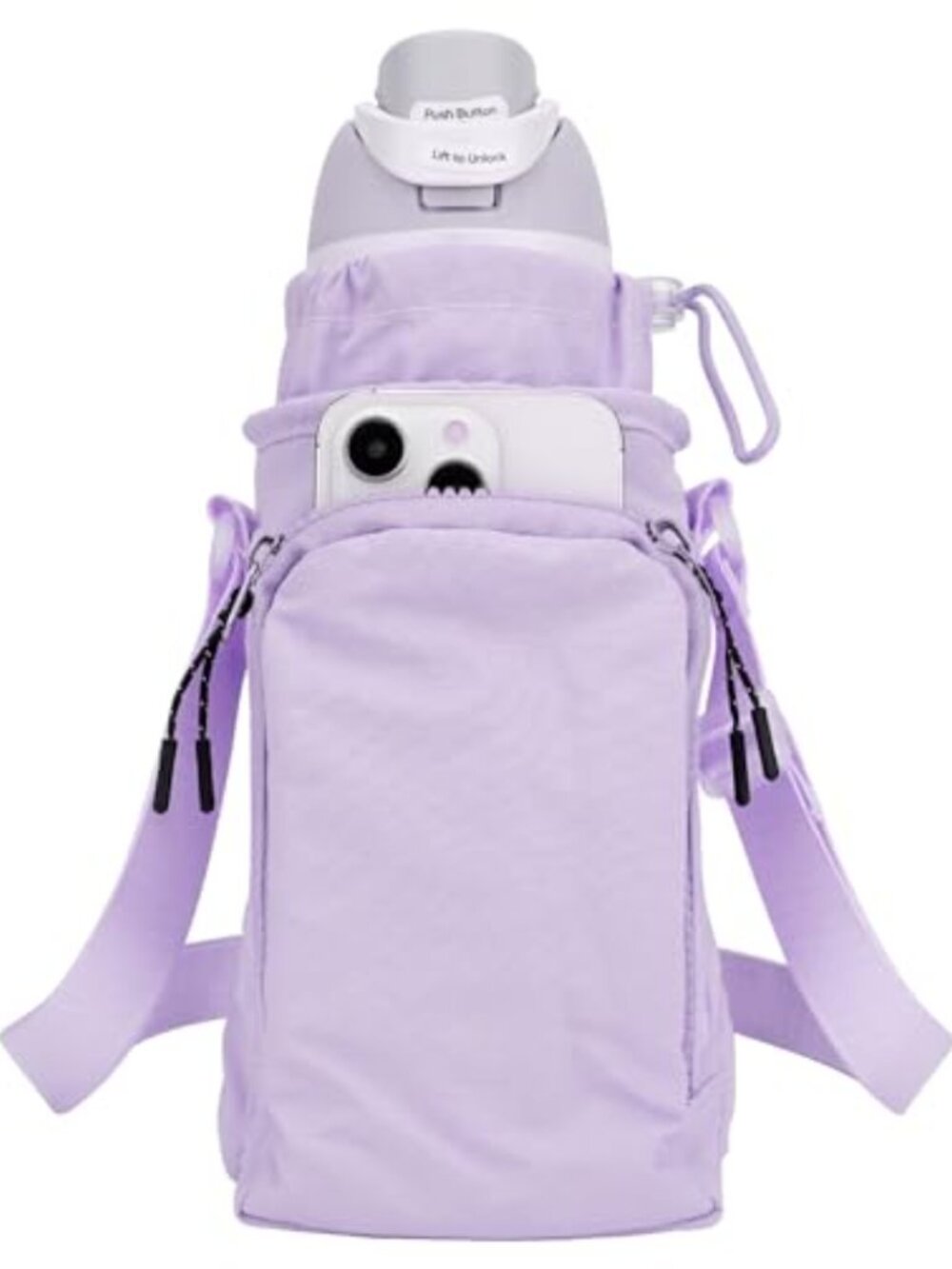 Water Bottle Carrier with Strap & Phone Pocket Polyester Adjustable Shoulder Bag